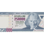 250.000 Lira Turkije 1998 Biljet